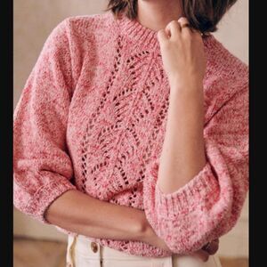 SEZANE ROSITA jumper sweater pink cotton small baloon sleeve open knit spring